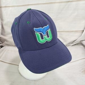 Vintage Old Time Hockey Hartford Whalers Flex Fit Baseball Hat Blue Green NHL